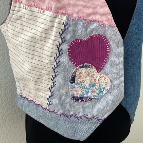 Vintage Handmade Reversible Denim Hearts and Stripes Vest 0068 - Picture 2 of 7